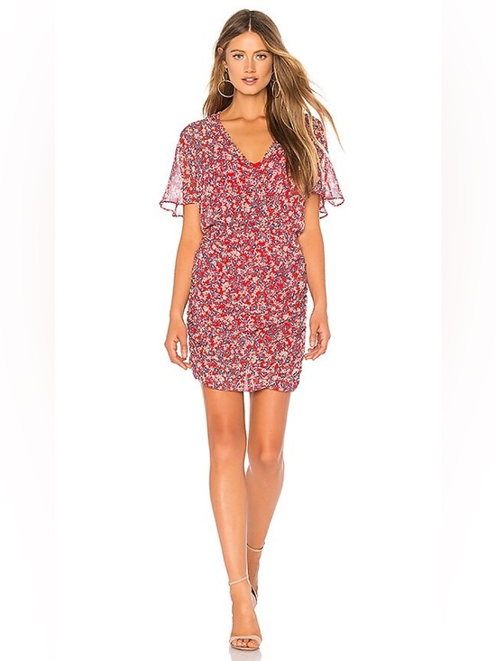 NICHOLAS Dresses & Skirts - REVOLVE Nicholas Red Blossom Ruched Mini Dress NWT Size 2 Floral Boho Chic